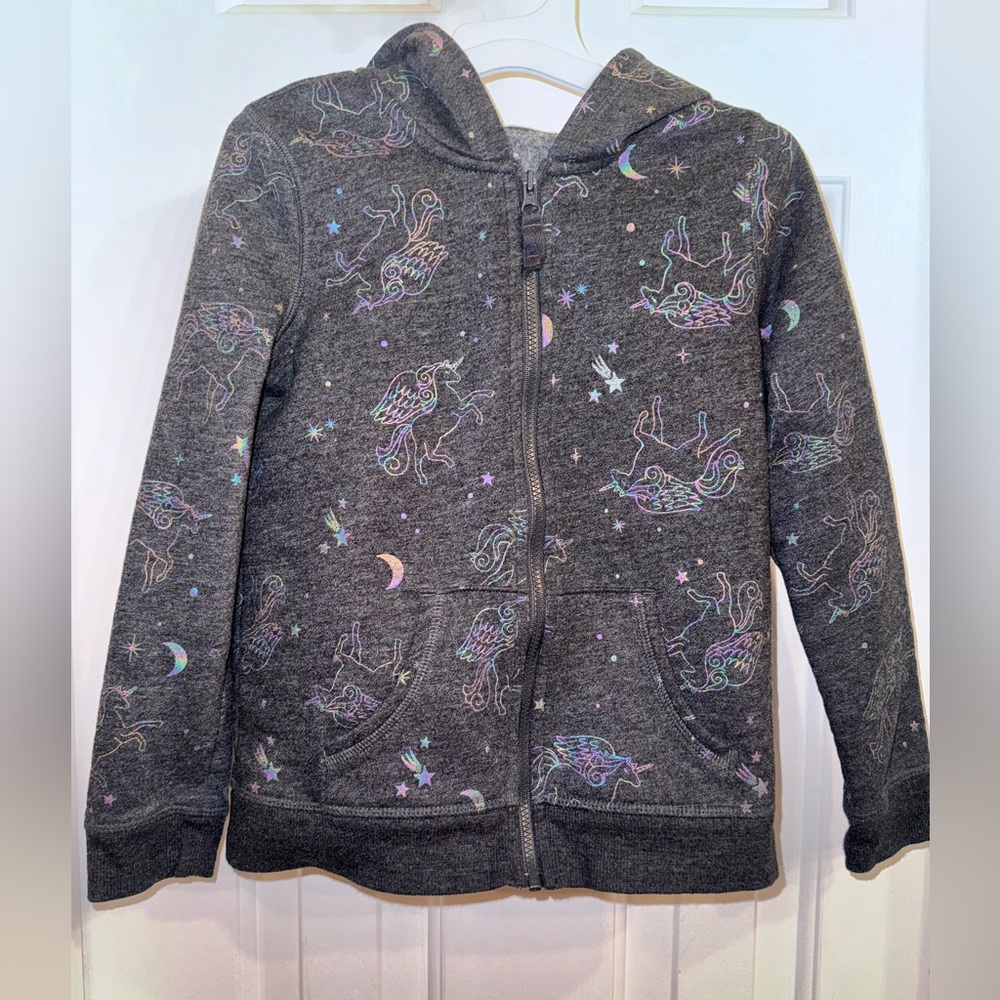 Jumping beans softest Fleece Gray Zip-up hoodie with Unicorns, Moon and Stars